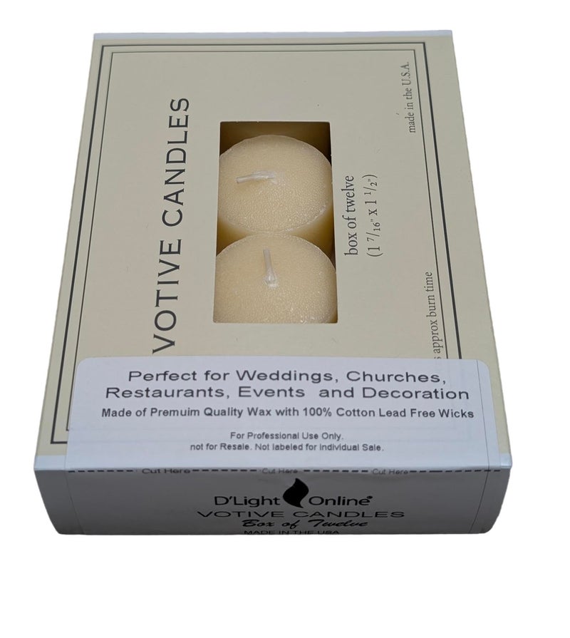 D'light Online Elegant Creamy Ivory Unscented Votive Candles - for Birthdays, Baby Shower, Home Decoration and Weddings (Ivory, 10 Hour - Set of 12) - Image 3